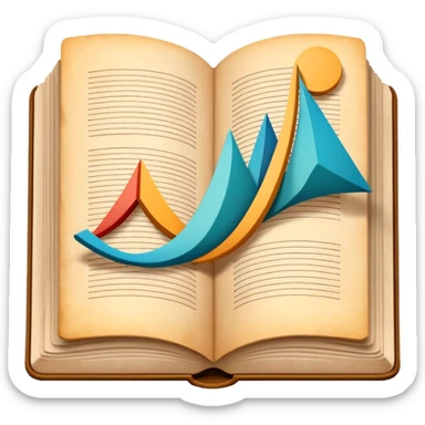 An open book or a stack of books in a simplified form, next to abstract graphs and lines, the image is calm and academic. sticker