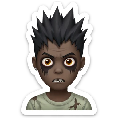 Boy, zombie, black spiky hair, medium long, emo, Freeform taper fade, dark, spooky, creepy expression sticker
