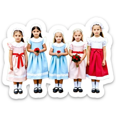 Три девушки подруги: первая блондинка с длинными волосами и в очках, серо-голубые глаза, на руках черно-белый кот с янтарными глазами; вторая рыжая с зелёная глазами,на руках черная кошка; третья с темно-бардовыми волосами и темными глазами, на руках серых кот в полоску sticker