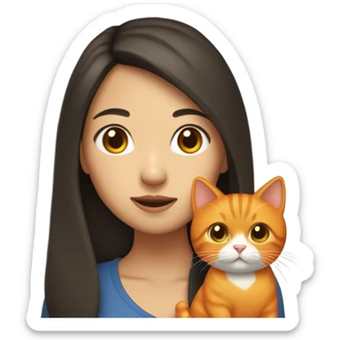 asian brunette girl with orange cat  sticker