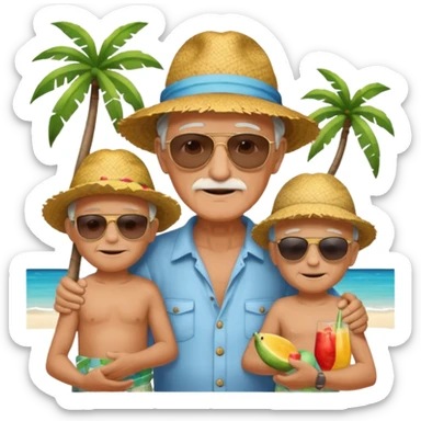 Old man holding little boys on island sticker