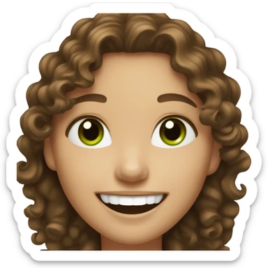 fair skinned woman with curly brown hair and green eyes laughing sticker
