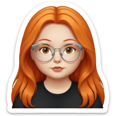 girl with chubby cheeks, very long orange hair, and silver cat-eye glasses. Black clothes sticker