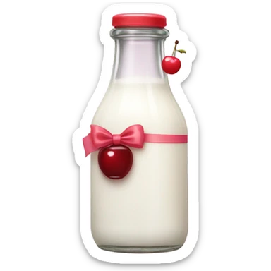 aesthetic milk bottle with cherry bow sticker