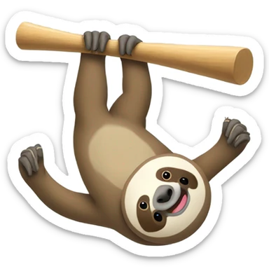 Sloth hanging upside down Holding a baseball bat ￼￼ sticker