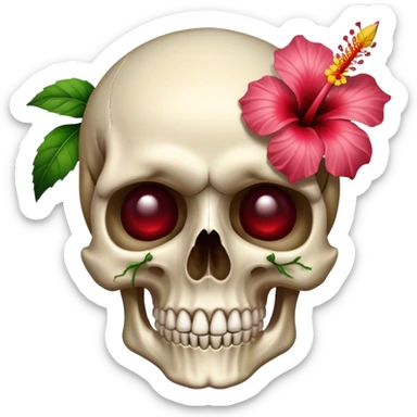 Skull with hibiscus on left ear  sticker