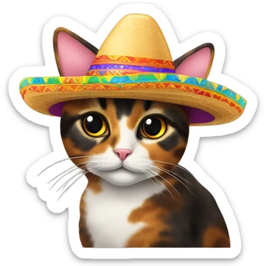 tortoiseshell cat wearing a sombrero sticker