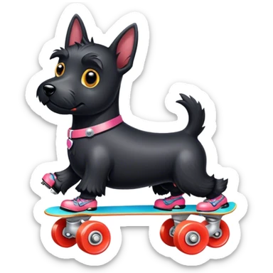 Black Scottie dog on roller skates sticker
