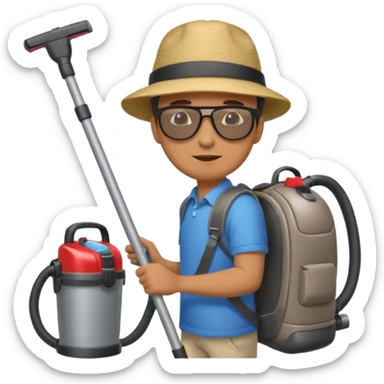 Dude cleaning car with a vacuum in a backpack sticker