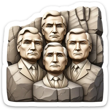 Cinematic Realistic Mount Rushmore Landmark Emoji, featuring the carved faces of four U.S. presidents, etched into the granite mountainside with dramatic lighting accentuating the rock textures. sticker