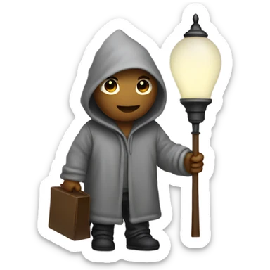 Hooded person carrying lamp sticker