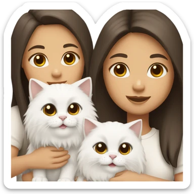 Dark brown straight hair girl with holding two fluffy Siberian white cat  sticker