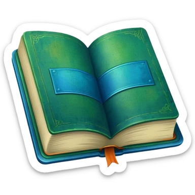 green and blue book with an abstract symbol on it sticker