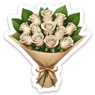 white roses bouquet in brown paper sticker