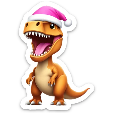 T-rex wearing a pink santa hat sticker