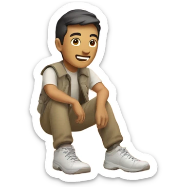 An Asian man in the desert shining shoes sticker