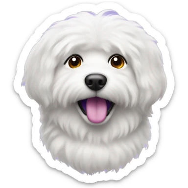 white fluffy dog with a purple collor sticker