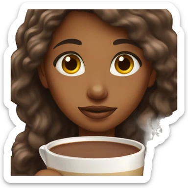 Brown  girl with brown long hair and a hot chocolate sticker