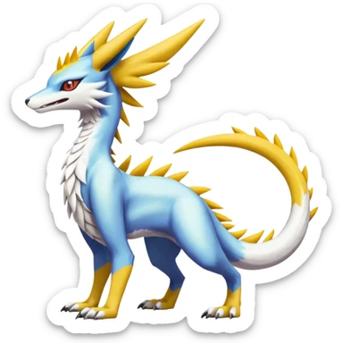 Colorful scaly flurry Latias-Sergal-Vernid-Lombax-Renamon-Zeraora-Bastet-Fakémon-hybrid-fusion-creature, full body sticker