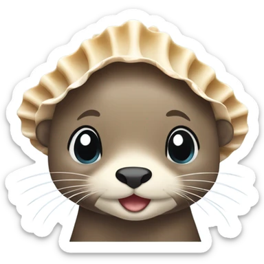 A cute and happy-looking otter face wearing seashell accessories. sticker