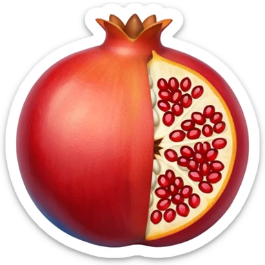 Pomegranate with red, blue and orange seeds inside sticker