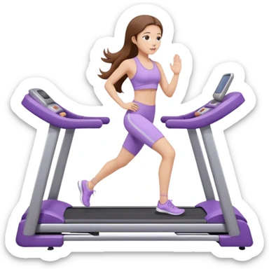girl with long brown hair on treadmill wearing light purple yoga set sticker