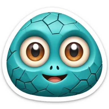 One small turquoise rock creature, rounded but still clearly a rock with cracks and facets, big expressive eyes and a shy smile, sticker
