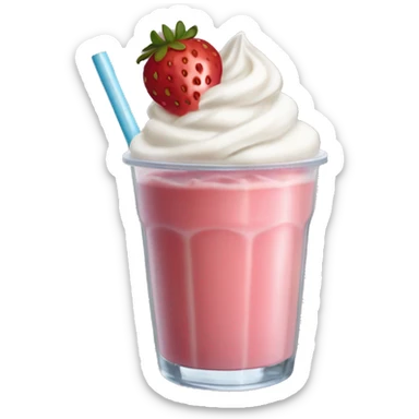 strawberry smoothie, transparent straw, add whip cream  sticker