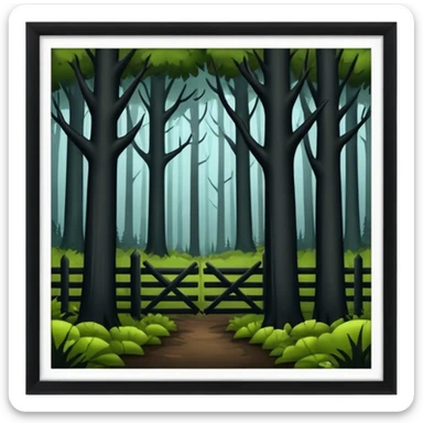 a dark, scary forest outside the fence sticker