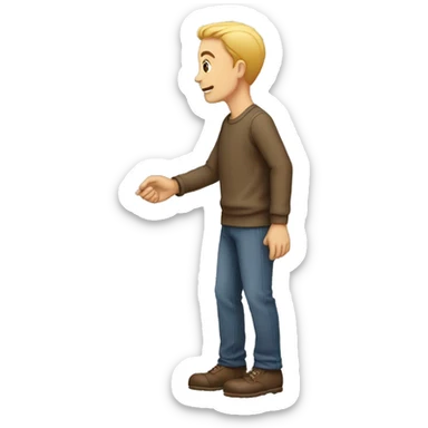 A man holding his hand near place where feet start sticker