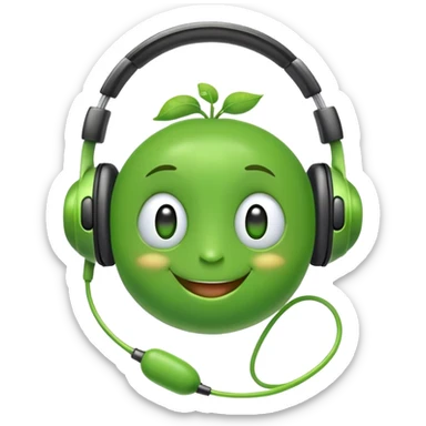 happy green pea with big headphones sticker