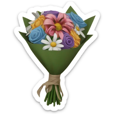 Bouquet of flowers wrapped up in newspaper sticker