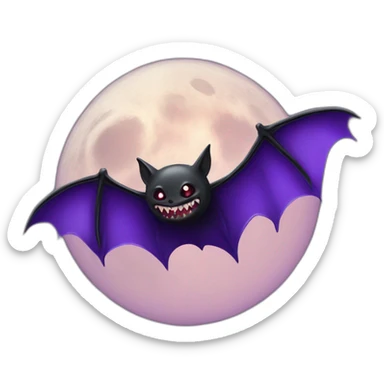 realistic full moon dripping purple behind with vampire bat wings flying in front sticker