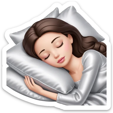 sleeping Barbie girl brunette with a silver silk pillow sticker