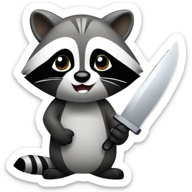 Kawaii raccoon holding knife sticker