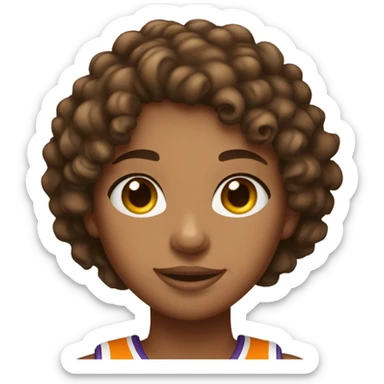 Basketball girl with curly short brown hair and brown eyes and she’s tan sticker