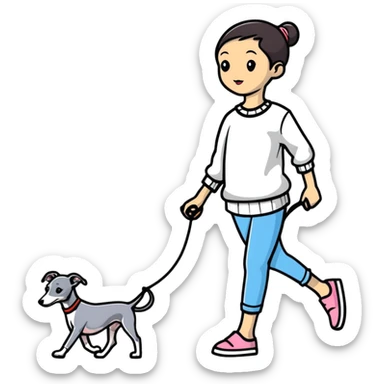 Asian girl walking an all grey Italian greyhound sticker