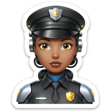 black half robot cop woman sticker