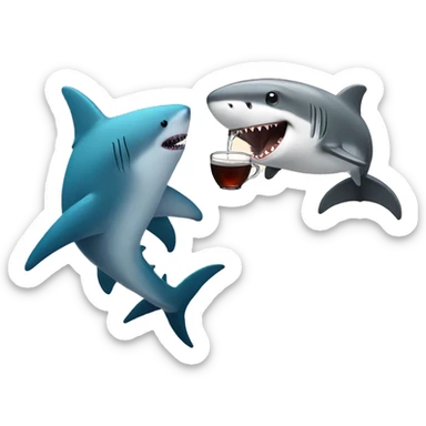Shark drinking tea with a dolphin  sticker