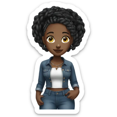Black girl with braids posing full body jeans corset top sticker