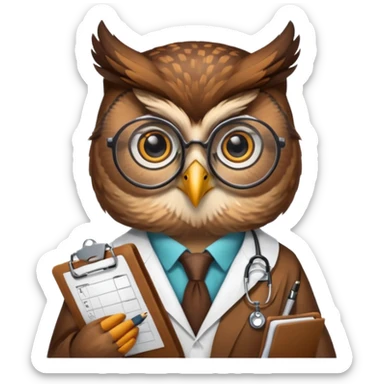 Owl doctor with clipboard, wise look.
 sticker