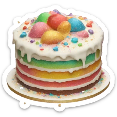Realistic cake with colorful glitter sticker