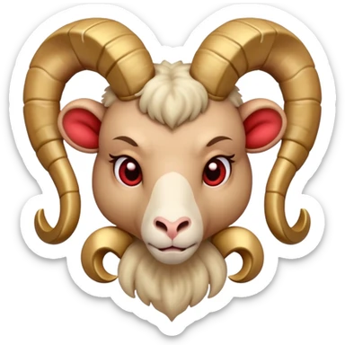 An Aries ram with an angry face and hearts around it sticker