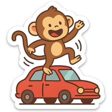 flat toon style monkey dancing on a car sticker