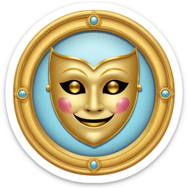 magic mirror on the wall of snow white. This is a round mirror with golden borders with a white theater mask inside  sticker