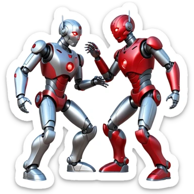 robotic fight between two futuristic robots like ultron   sticker