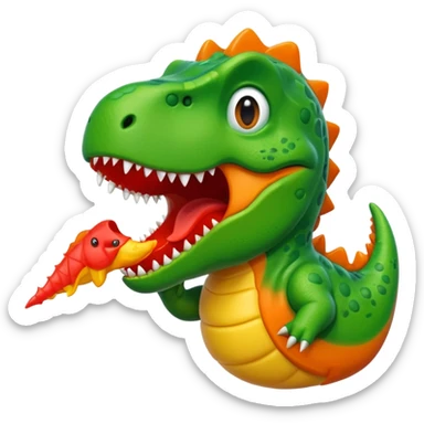 Dinosaur eating a Swedish fish sticker