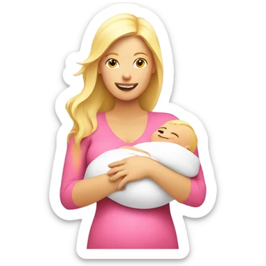blonde woman breast feeding baby. pink sticker