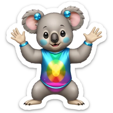 A koala in disco clothes, dancing enthusiastically, portrait, bust up sticker