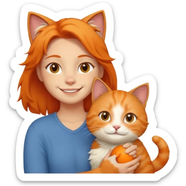 person with cat on their shoulder sticker